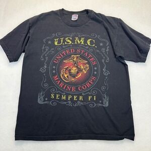 Bayside USMC United States Marine Corps Semper Fi T-Shirt Black Mens Large USA
